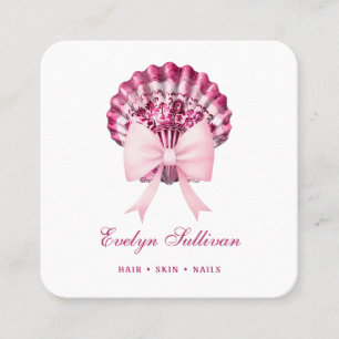 Pink watercolor bow seashell logo business card