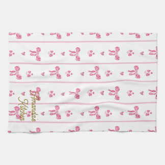 Pink Watercolor Bow Stripes Coquette Aesthetic Tea Towel