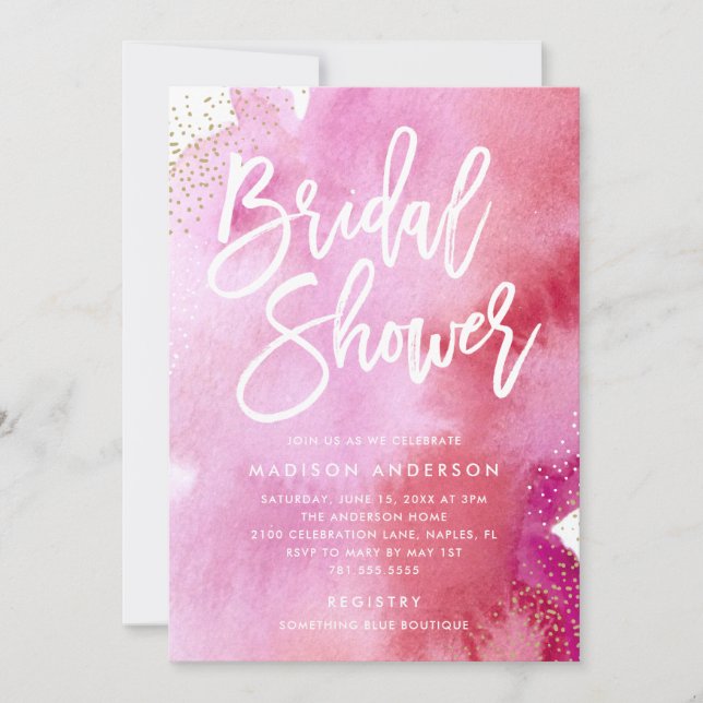 Pink Watercolor Bridal Shower Invitation (Front)