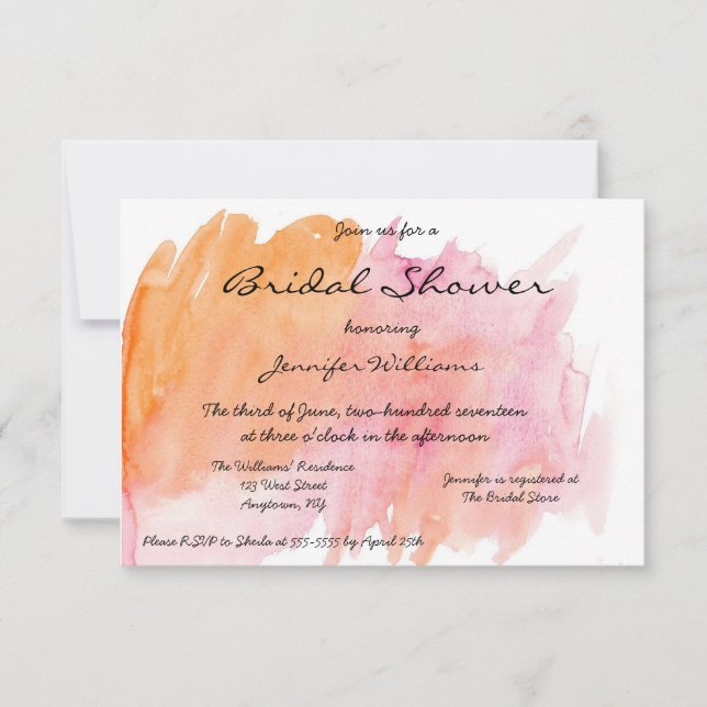 Pink Watercolor Bridal Shower Invitations (Front)