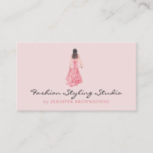 Pink Watercolor Bride Dress Wedding Planner Business Card