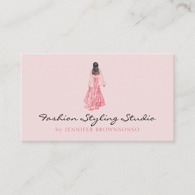 Pink Watercolor Bride Dress Wedding Planner Business Card (Front)