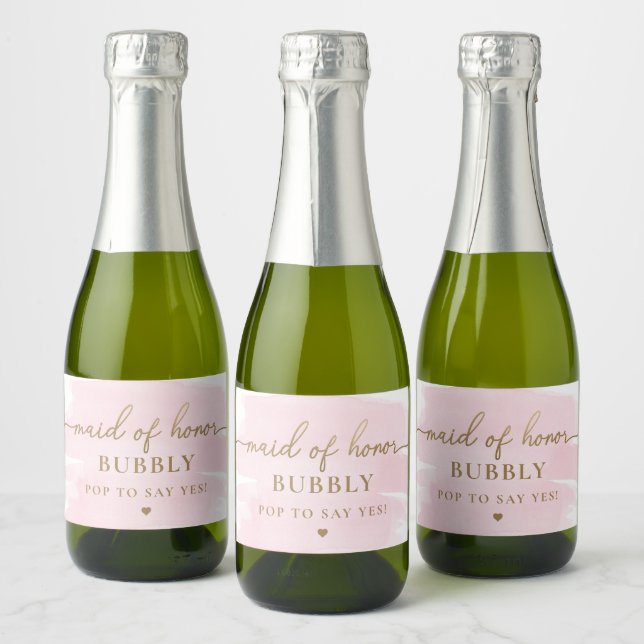Pink Watercolor Bridesmaid Proposal Label (Bottles)