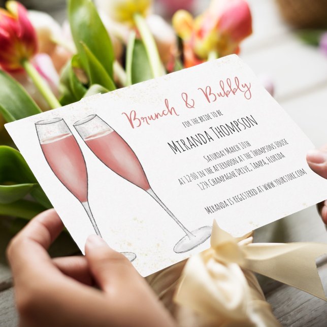Pink Watercolor Brunch and Bubbly Bridal Shower Invitation (Creator Uploaded)