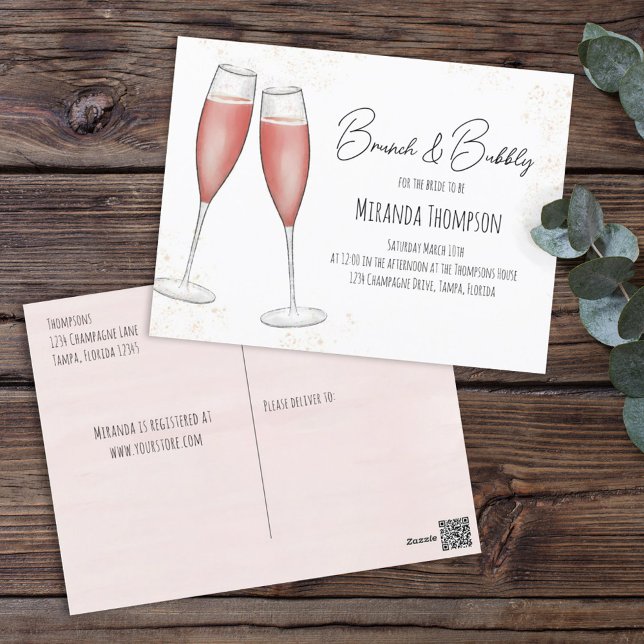 Pink Watercolor Brunch and Bubbly Bridal Shower Postcard (Creator Uploaded)