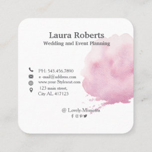 Pink watercolor brushstroke business card