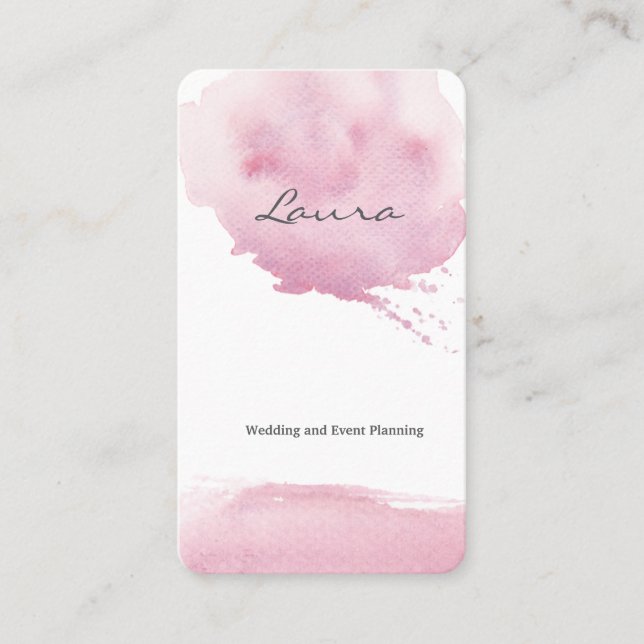 Pink watercolor brushstroke business card  (Front)