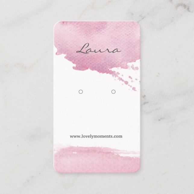 Pink watercolor brushstroke earring display business card (Front)