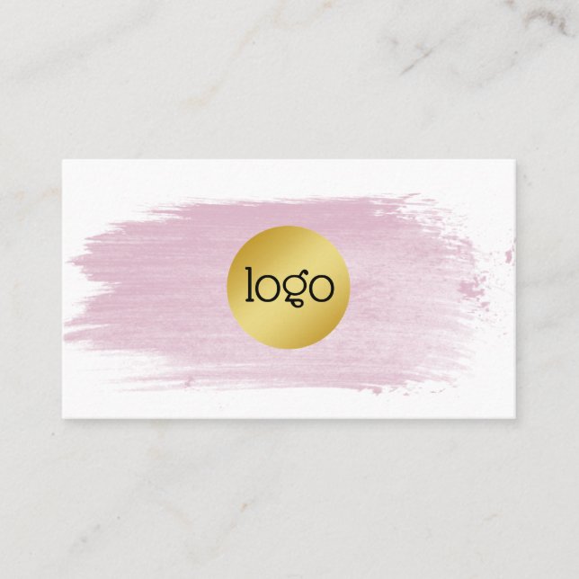 Pink watercolor brushstroke gold your logo business card (Front)