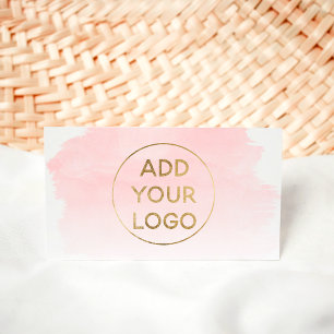 Pink watercolor brushstroke logo gold circle business card
