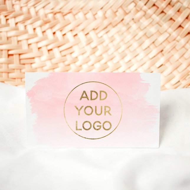 Pink watercolor brushstroke logo gold circle business card (Creator Uploaded)