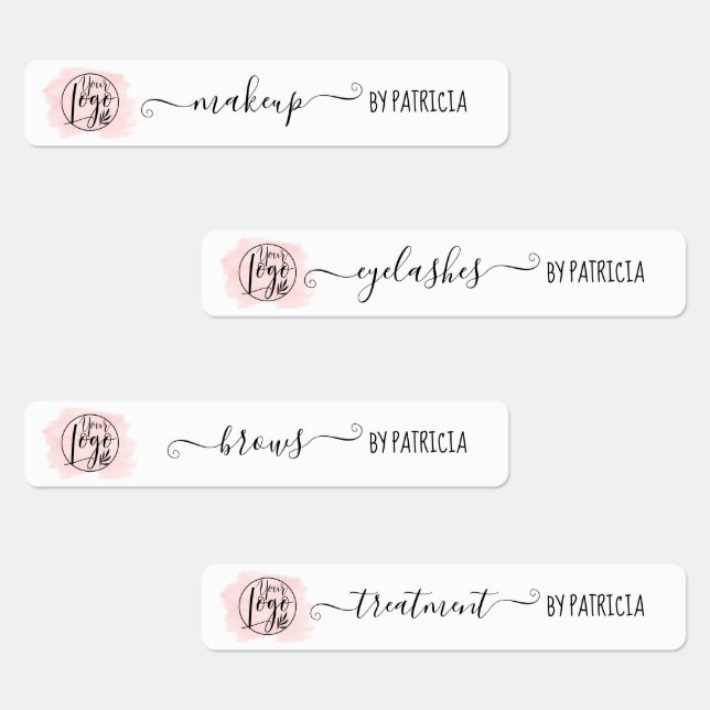 Pink watercolor brushstroke logo Makeup label (Group)