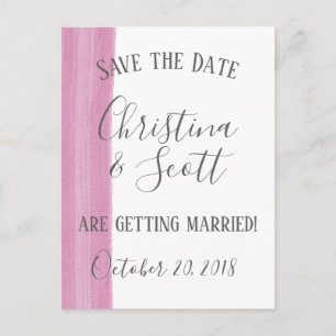 Pink Watercolor Brushstroke Save the Date Announcement Postcard