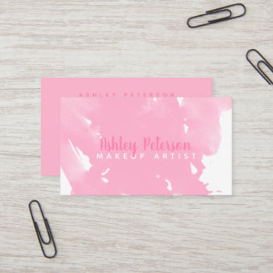 Pink watercolor brushtrokes makeup typography business card