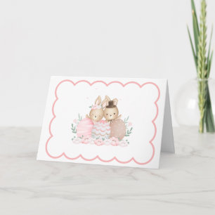 Pink Watercolor Bunny Holiday Card