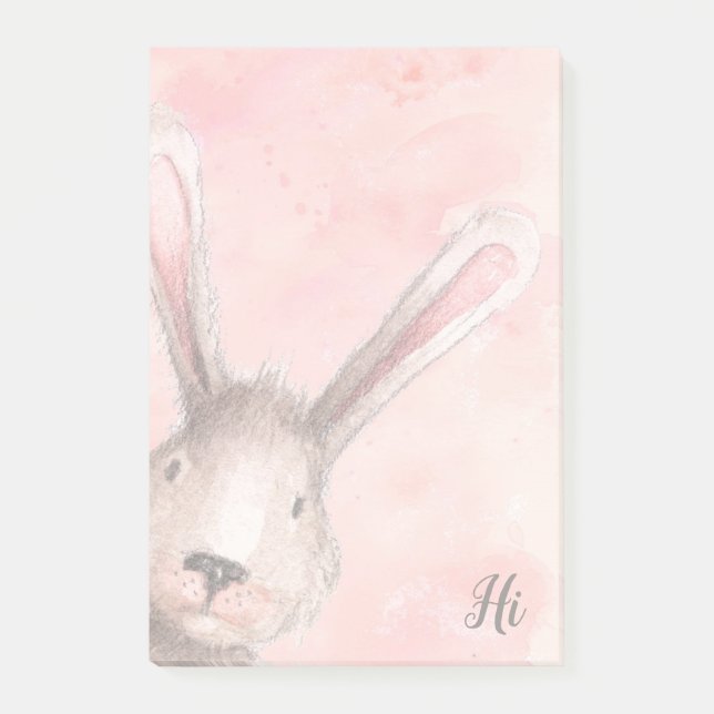 Pink Watercolor Bunny Rabbit Post-it Notes (Front)
