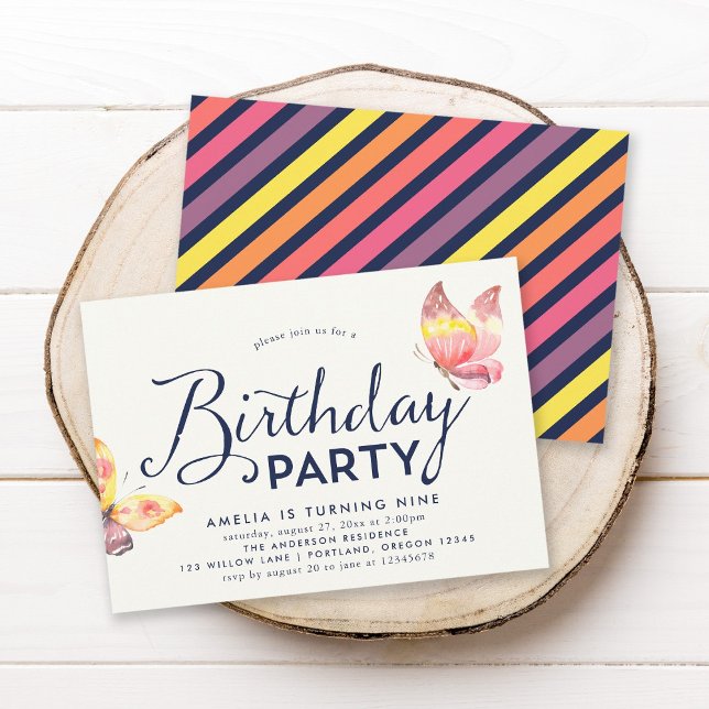 Pink Watercolor Butterflies Birthday Invitation (Creator Uploaded)