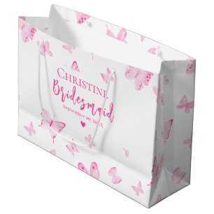 Pink Watercolor Butterflies Bridesmaid Thank You Large Gift Bag