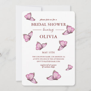 Pink watercolor butterflies. Elegant Bridal Shower Invitation