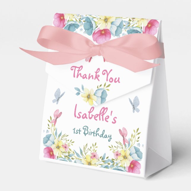 Pink Watercolor Butterflies Floral Birthday Favour Box (Front Side)