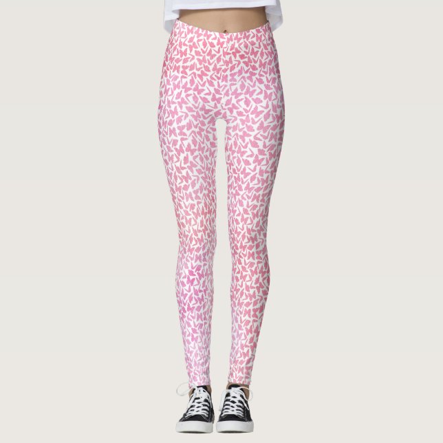 Pink Watercolor Butterflies Pattern Leggings (Front)
