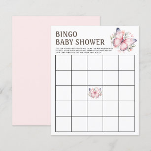 Pink Watercolor Butterfly Baby Shower Bingo Game