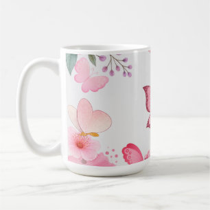 Pink Watercolor Butterfly Floral Garden Coffee Mug