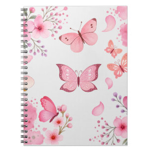 Pink Watercolor Butterfly Floral Garden Notebook