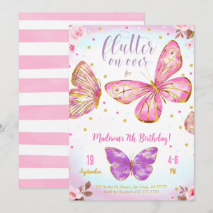 Pink Watercolor Butterfly Invitation