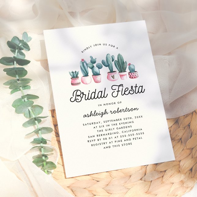 Pink Watercolor Cactus Bridal Fiesta Invitation (Creator Uploaded)