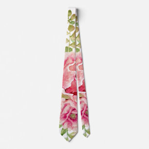 Pink watercolor cactus flowers, succulent tie