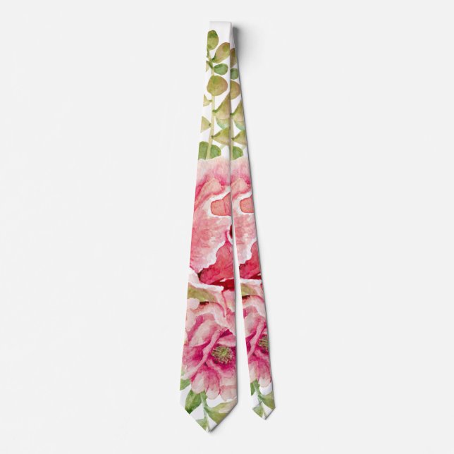 Pink watercolor cactus flowers, succulent tie (Front)
