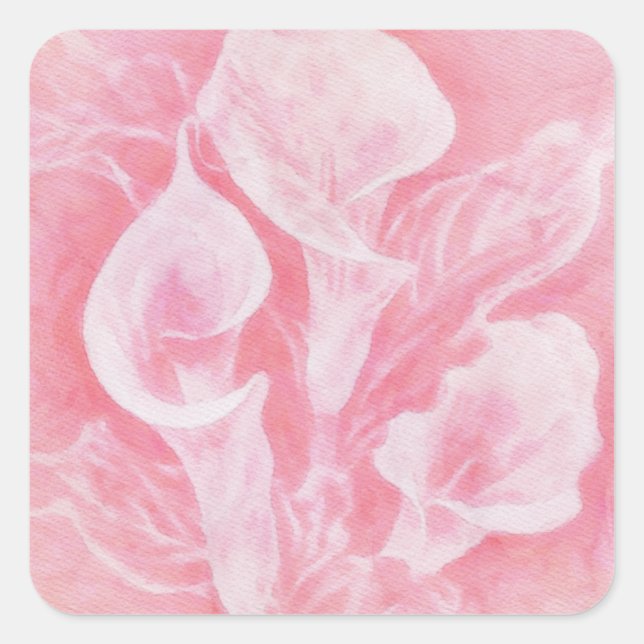 Pink Watercolor Calla Lillies Square Sticker (Front)