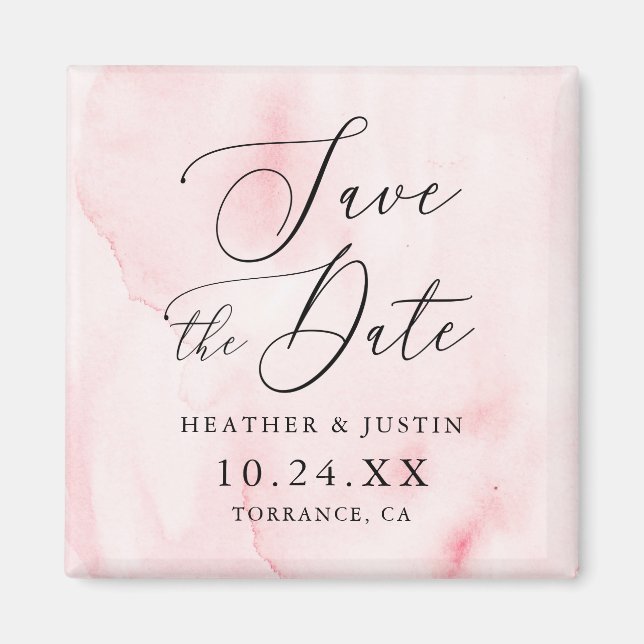 Pink Watercolor Calligraphy Wedding Save the Dates Magnet (Front)