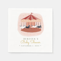 Pink Watercolor Carousel baby shower Napkins