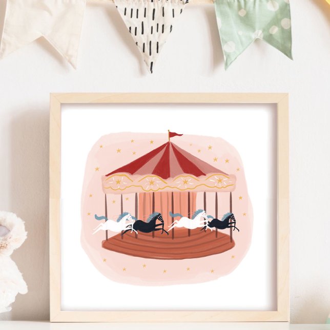Pink Watercolor Carousel Nursery Baby Kids Room Poster (Creator Uploaded)