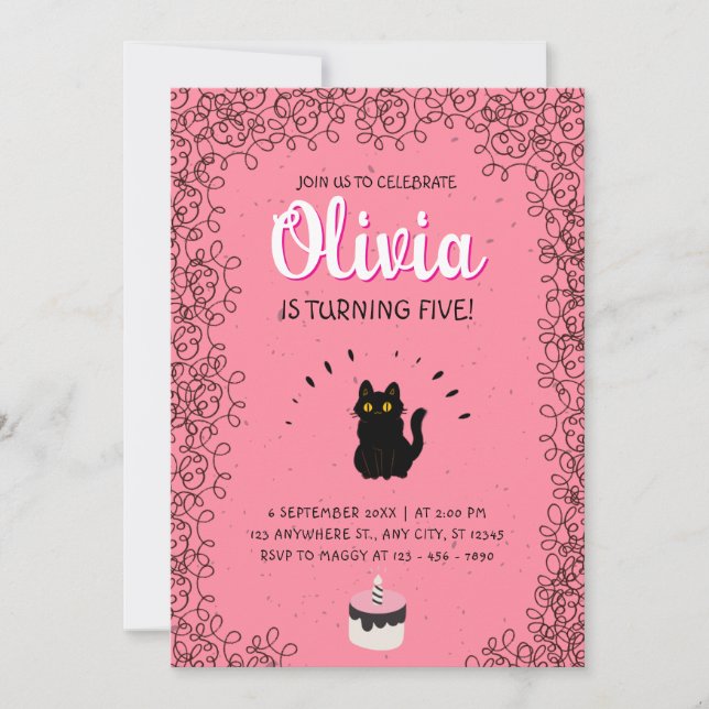 Pink Watercolor Cat Birthday Celebration  Invitation (Front)