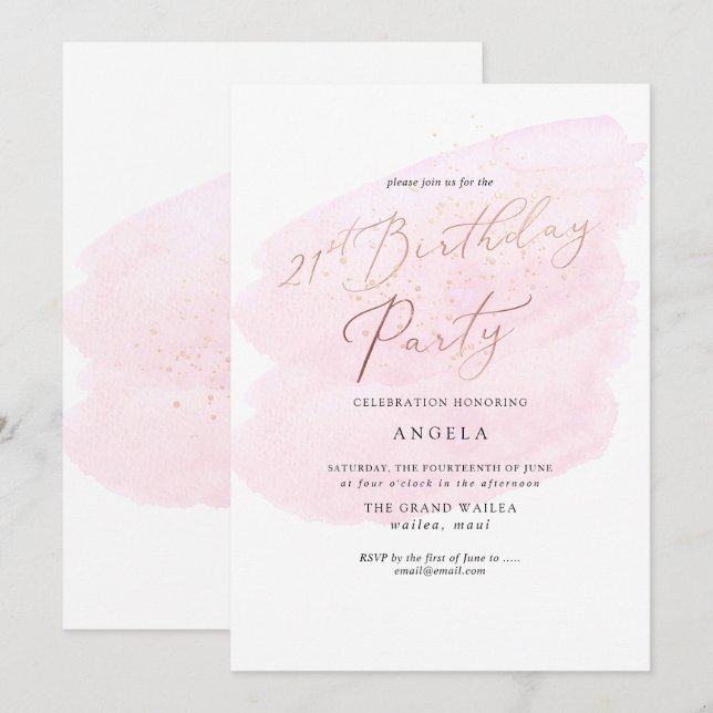 Pink Watercolor Champagne Bubbles 21st DIY YEAR Invitation (Front/Back)