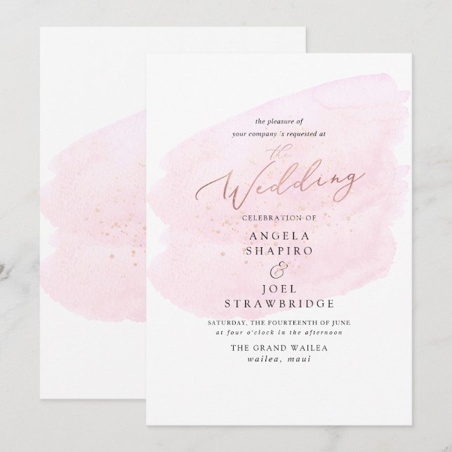Pink Watercolor Champagne Bubbles Elegant Invitation (Front/Back)