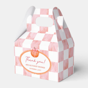 Pink Watercolor Check Pattern Pumpkin Baby Shower Favour Box