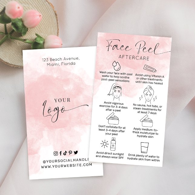 Pink Watercolor Chemical Peel Care Instructions Business Card (Creator Uploaded)