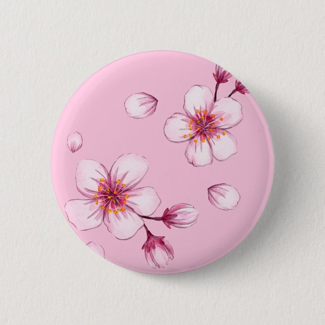 Pink Watercolor Cherry Blossom Pattern 6 Cm Round Badge (Front)