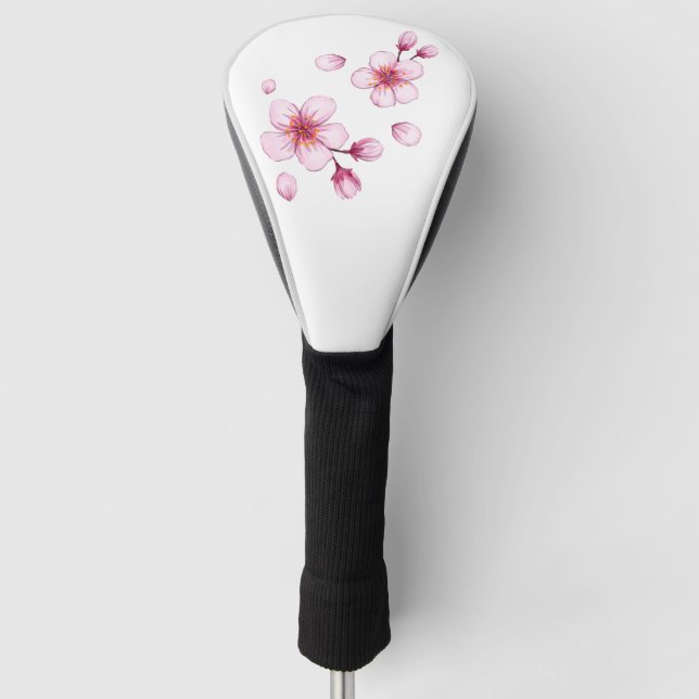 Pink Watercolor Cherry Blossom Pattern Golf Head Cover (Front)