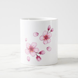 Pink Watercolor Cherry Blossom Pattern Large Coffee Mug