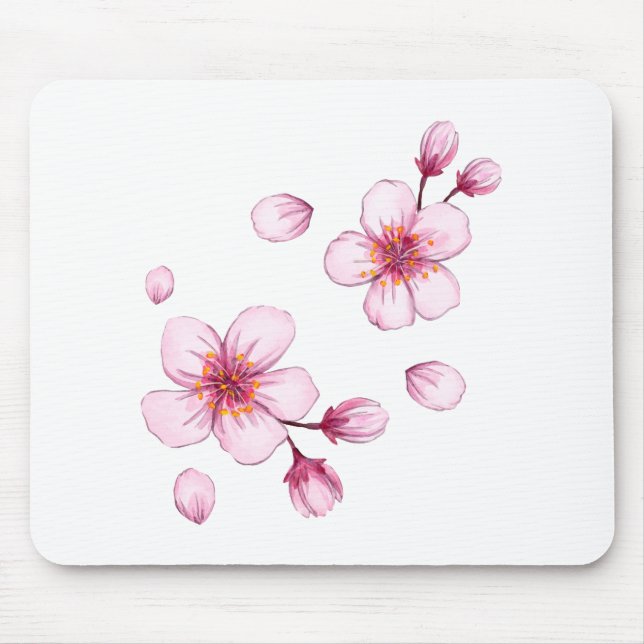 Pink Watercolor Cherry Blossom Pattern Mouse Mat (Front)