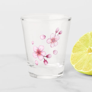 Pink Watercolor Cherry Blossom Pattern Shot Glass