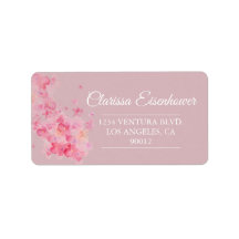 Pink Watercolor Cherry Blossoms Wedding Label