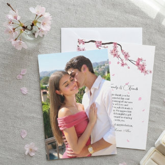 Pink Watercolor Cherry Floral Sakura wedding Thank You Card