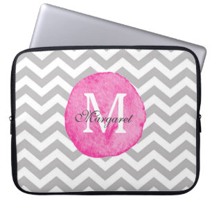 Pink Watercolor Chevron Personalise Laptop Case