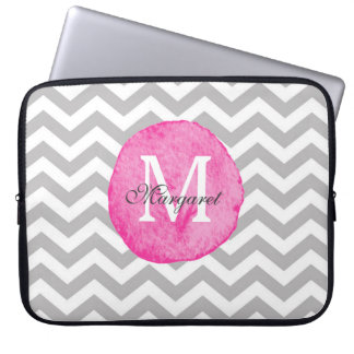 Pink Watercolor Chevron Personalise Laptop Case